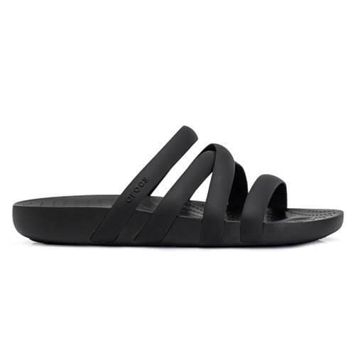 Klapki damskie Crocs Splash Strappy Sandal. Czarne klapki Crocs, bez wzorów, z materiału, bez obcasa, bez zapięcia. Za 276.00 zł.
