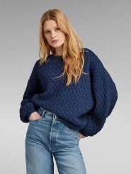 G-Star Sweter w kolorze granatowym rozmiar: XL. Niebieskie swetry G-Star, xl, bez wzorów, z wełny, retro, bez ramiączek. Za 220.12 zł.