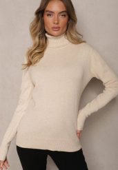 Beżowy Golf Sweter o Dopasowanym Kroju z Kaszmirem Zairith. Brązowe swetry Renee, z aplikacjami, z jeansu, biznesowe, bez ramiączek. W wyprzedaży za 71.99 zł.