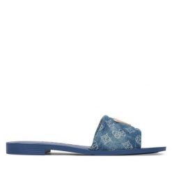 Klapki Guess. Niebieskie klapki Guess, z aplikacjami, bez obcasa, bez zapięcia. Za 162.99 zł.