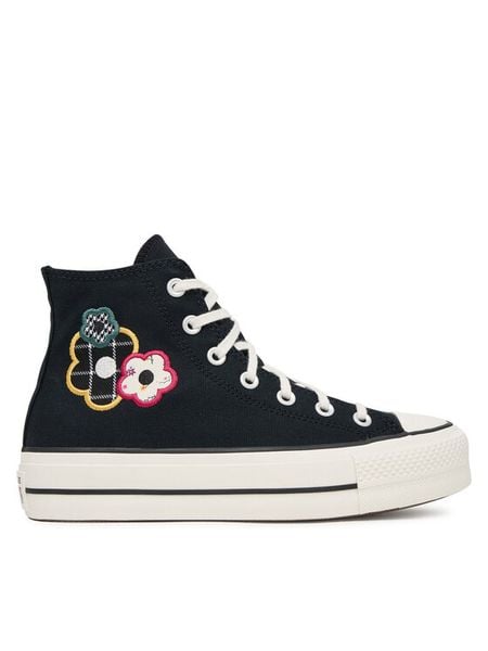 Converse Trampki Chuck Taylor All Star Lift Platform Floral Patchwork A15534C Czarny. Czarne trampki Converse, bez wzorów, z materiału, retro, bez zapięcia. Za 309.99 zł.