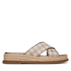 Klapki DKNY. Brązowe klapki DKNY, bez wzorów, bez obcasa, bez zapięcia. Za 267.99 zł.