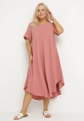 Różowa Rozkloszowana Sukienka z Bawełną Elzedia. Czerwone sukienki Born2be, na co dzień, xl, bez wzorów, z bawełny, eleganckie, bez kołnierzyka, bez ramiączek, midi, rozkloszowane. W wyprzedaży za 72.24 zł.
