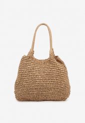 Ciemnobeżowa Plażowa Torebka Shopper z Plecionki Meriela. Brązowe shopper bag Renee, bez wzorów, eleganckie, bez dodatków. W wyprzedaży za 75.99 zł.