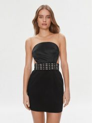 Elisabetta Franchi Sukienka koktajlowa AB-443-37E2-3681 Czarny Slim Fit. Czarne sukienki Elisabetta Franchi, bez wzorów, z syntetyku, wizytowe, bez kołnierzyka, bez ramiączek. Za 989.99 zł.