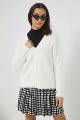 Pieces kardigan damski kolor biały lekki. Białe swetry Pieces, l, bez wzorów, bez ramiączek. W wyprzedaży za 124.99 zł.