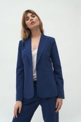 Elegancki Żakiet o Klasycznej Linii - Kobaltowy. Niebieskie marynarki i żakiety Nife, l, bez wzorów, z elastanu, eleganckie, bez ramiączek. Za 239.90 zł.
