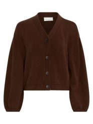 MOSS COPENHAGEN Kardigan "Zafina" w kolorze ciemnobrązowym rozmiar: L/XL. Brązowe swetry Moss Copenhagen, l, bez wzorów, z bawełny, bez ramiączek. Za 271.03 zł.