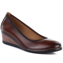 Półbuty damskie na koturnie brązowe Vinceza 58628. Brązowe półbuty wsuwane VINCEZA, bez wzorów, ze skóry ekologicznej, bez obcasa, na koturnie. Za 159.99 zł.