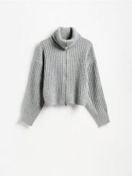 Rozpinany sweter w prążki - szary. Szare swetry Reserved, l, bez wzorów, z dzianiny, bez ramiączek. Za 169.99 zł.