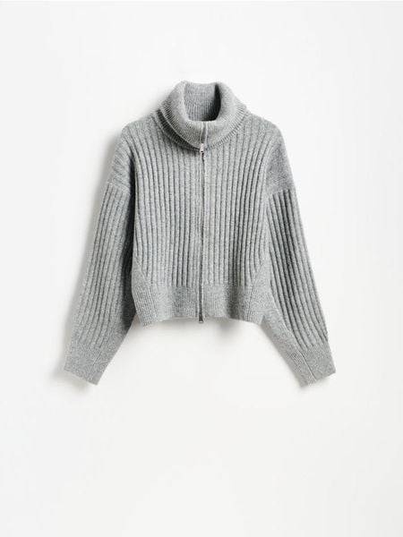 Rozpinany sweter w prążki - szary. Szare swetry Reserved, l, bez wzorów, z dzianiny, bez ramiączek. Za 169.99 zł.