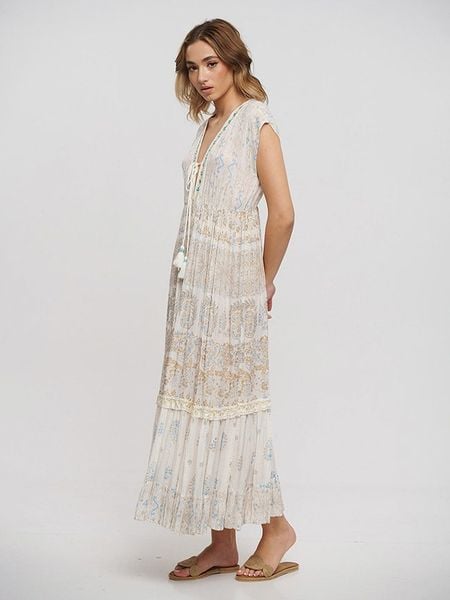 BLE Sukienka w kolorze kremowym rozmiar: onesize. Brązowe sukienki BLE, z aplikacjami, z wiskozy, bez kołnierzyka, bez ramiączek, maxi, rozkloszowane. Za 144.58 zł.