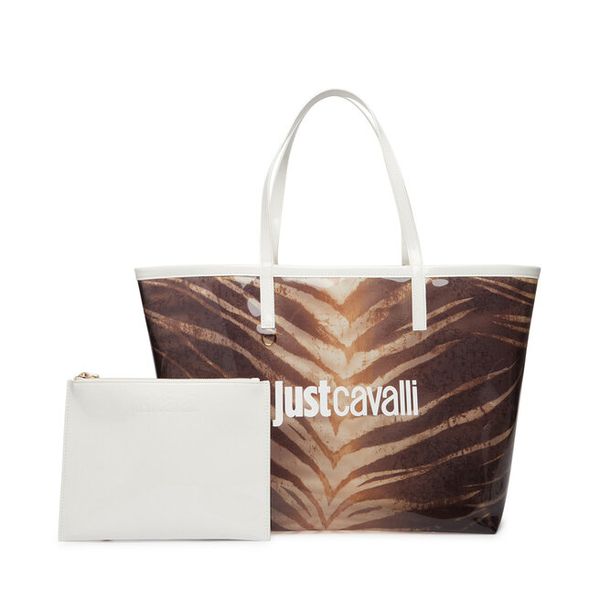 Torebka Just Cavalli. Brązowe shopper bag Just Cavalli, bez wzorów, bez dodatków. Za 355.99 zł.