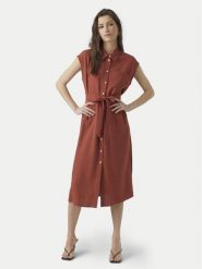 Vero Moda Sukienka koszulowa Mymilo 10282532 Czerwony Regular Fit. Czerwone sukienki Vero Moda, l, bez wzorów, ze lnu, bez kołnierzyka, bez ramiączek, koszulowe. Za 149.99 zł.