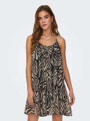 ONLY Sukienka w kolorze czarno-beżowym rozmiar: XL. Brązowe sukienki ONLY, xl, bez wzorów, bez kołnierzyka, bez ramiączek, mini. Za 78.84 zł.