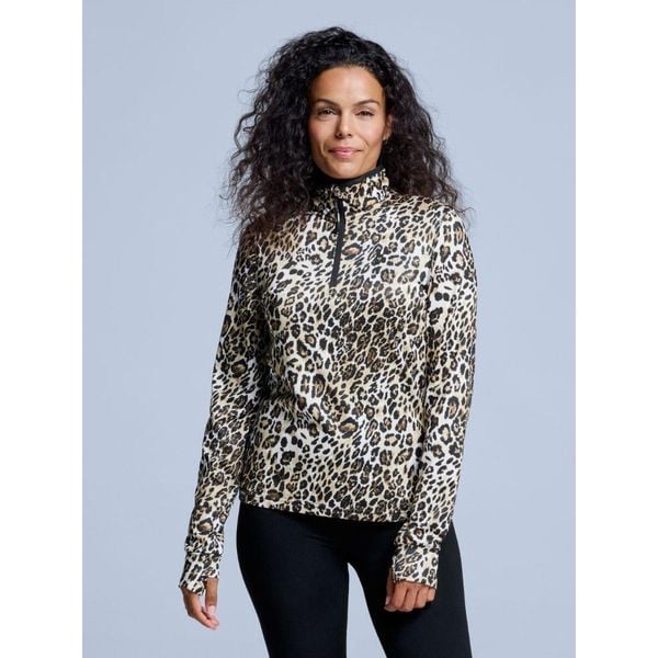 Bluza narciarska - Damska - Arty - Wzór w panterkę. Brązowe bluzy POEDERBAAS, na zimę, m, bez wzorów, z elastanu, sportowe, bez ramiączek, bez kaptura. Za 264.52 zł.