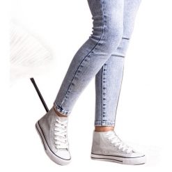 Srebrne wysokie trampki błyszczące Ranifali srebrny. Szare trampki bez wzorów, z gumy, sportowe, bez zapięcia. Za 74.48 zł.
