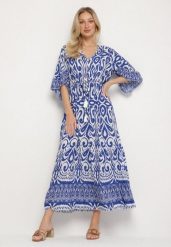 Niebieska Sukienka Bawełniana w Ornamentalny Wzór z Gumką w Talii Orrielle. Niebieskie sukienki Born2be, na co dzień, l, bez wzorów, z bawełny, sportowe, bez kołnierzyka, bez ramiączek, maxi, sportowe. Za 79.99 zł.