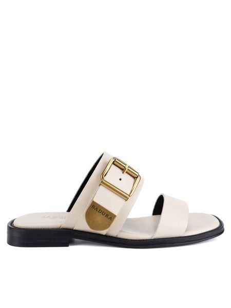 Badura Klapki LOTUS-118261 Biały. Białe klapki Badura, bez wzorów, ze skóry, bez obcasa, bez zapięcia. Za 279.99 zł.