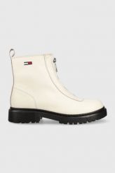 Tommy Jeans botki skórzane Tommy Jeans Zip Boot damskie kolor biały na platformie. Białe botki Tommy Jeans, bez wzorów, z jeansu, z okrągłym noskiem, bez obcasa, na platformie, bez zapięcia. W wyprzedaży za 499.99 zł.