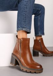 Brązowe Botki na Obcasie Ozdobione Suwakiem Lerinea. Brązowe botki Born2be, bez wzorów, boho, za kostkę, bez obcasa, na obcasie, bez zapięcia. Za 139.99 zł.