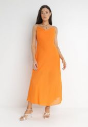 Pomarańczowa Sukienka Philice. Brązowe sukienki Born2be, s, z aplikacjami, z tkaniny, glamour, bez kołnierzyka, bez ramiączek, maxi. Za 159.99 zł.