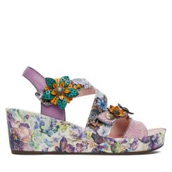 Sandały Laura Vita. Fioletowe sandały LAURA VITA, bez wzorów, bez obcasa, na koturnie, bez zapięcia. Za 439.99 zł.