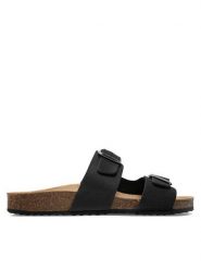 Geox Klapki D Brionia D35LSL 00032 C9999 Czarny. Czarne klapki Geox, bez wzorów, z nubiku, bez obcasa, bez zapięcia. Za 379.99 zł.