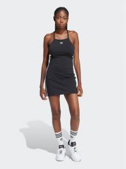 Adidas Sukienka letnia 3-Stripes IU2426 Czarny Slim Fit. Czarne sukienki adidas, m, bez wzorów, z bawełny, bez kołnierzyka, bez ramiączek. Za 119.99 zł.