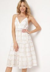 Beżowa Sukienka Kiolla. Brązowe sukienki Born2be, na co dzień, m, z aplikacjami, z jeansu, boho, bez kołnierzyka, bez ramiączek, midi, proste. Za 179.99 zł.
