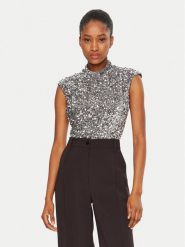 BARDOT Body 59669TB Srebrny Slim Fit. Szare body i gorsety Bardot, bez wzorów, z syntetyku, bez ramiączek. Za 369.99 zł.