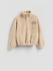 Bluza sherpa ze stójką - beżowy. Brązowe bluzy Reserved, l, bez wzorów, bez ramiączek, bez kaptura. Za 149.99 zł.