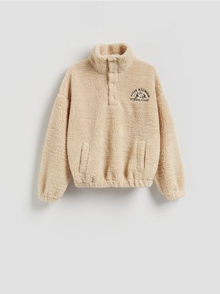 Bluza sherpa ze stójką - beżowy. Brązowe bluzy Reserved, l, bez wzorów, bez kaptura. Za 149.99 zł.