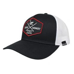Czapka Trucker - 5 paneli / Recykling / Jeden rozmiar (Czarny/Biały). Czarne czapki z daszkiem SURF MONKEY, z aplikacjami, z bawełny. Za 159.95 zł.