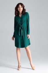 Zielona Koszulowa Sukienka z Wiązaniem w Pasie. Zielone sukienki Katrus, l, bez wzorów, z elastanu, wizytowe, bez kołnierzyka, bez ramiączek, koszulowe. Za 289.00 zł.