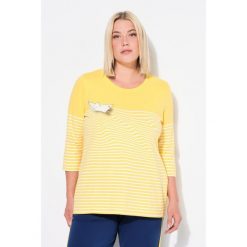 Damskie Bluzka pasy papierowa łódka dekolt łódkowy rękawy 3/4. Żółte bluzki Ulla Popken, plus size, bez wzorów, z bawełny, bez kołnierzyka, plus size, bez ramiączek. W wyprzedaży za 111.99 zł.