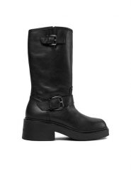 Bronx Botki Ankle 47509-A Czarny. Czarne botki Bronx, bez wzorów, ze skóry, bez obcasa, na słupku, bez zapięcia. Za 499.99 zł.