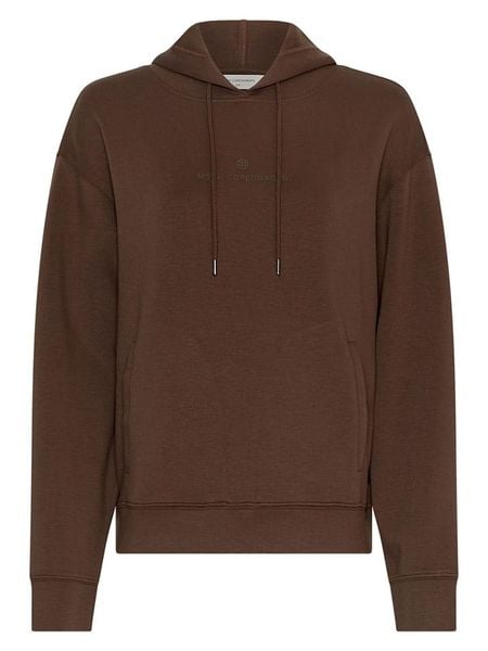 MOSS COPENHAGEN Bluza "Ima Q" w kolorze ciemnobrązowym rozmiar: XS/S. Brązowe bluzy Moss Copenhagen, s, bez wzorów, bez ramiączek, z kapturem. Za 139.87 zł.