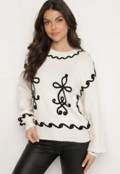 Jasnobeżowy Sweter z Wiskozą Ozdobiony Haftem Senorwen. Brązowe swetry Born2be, bez wzorów, z jeansu, eleganckie, bez ramiączek. W wyprzedaży za 118.99 zł.