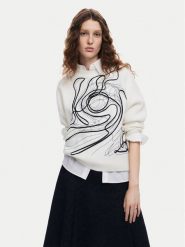 Desigual Sweter Montpellier Lacroix 24WWJF55 Biały Loose Fit. Białe swetry Desigual, xl, bez wzorów, z bawełny, bez ramiączek. Za 239.99 zł.
