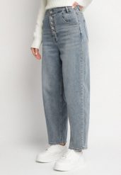 Niebieskie Jeansy Mom Fit z Bawełną i Wysokim Stanem Efanelis. Niebieskie jeansy Born2be, l, bez wzorów, z bawełny, eleganckie, z podwyższonym stanem. W wyprzedaży za 84.99 zł.