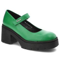 Zielone Półbuty Karino Skórzane Buty Na Obcasie. Zielone półbuty wsuwane Karino, bez wzorów, ze skóry, bez obcasa, na obcasie. Za 399.00 zł.