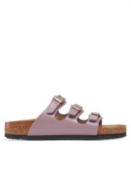 Birkenstock Klapki Florida 1029769 Fioletowy. Fioletowe klapki Birkenstock, bez wzorów, ze skóry, bez obcasa, bez zapięcia. Za 469.99 zł.