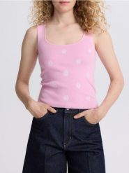 Bluzka z wiskozą - różowy. Czerwone bluzki Reserved, l, bez wzorów, z dzianiny, bez kołnierzyka, bez ramiączek. Za 79.99 zł.