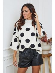 So Cachemire Sweter "Fuzia" w kolorze kremowo-czarnym rozmiar: L. Brązowe swetry So Cachemire, l, bez wzorów, ze splotem, bez ramiączek. Za 187.96 zł.