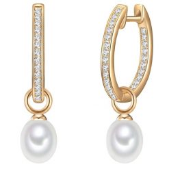 Valero Pearls Srebrne kolczyki kreole srebro wysokiej próby Cyrkonia Perła hodowlana słodkowodna żółte złoto Kolczyki koła 1 ct Damski. Szare kolczyki Valero Pearls, z cyrkonią, pozłacane. Za 419.99 zł.