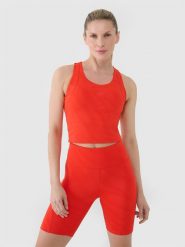4F Crop top treningowy szybkoschnący damski - czerwony L. Czerwone biustonosze sportowe 4f, l, bez wzorów, z dzianiny, na fitness i siłownię. W wyprzedaży za 59.99 zł.