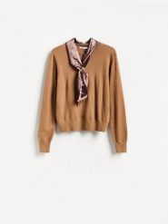 Sweter z dodatkiem wełny - beżowy. Brązowe swetry Reserved, l, bez wzorów, z dzianiny, bez ramiączek. Za 129.99 zł.