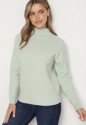 Miętowy Sweter Golf z Ozdobnym Tłoczeniem Zakończony Ściągaczem Melodiea. Zielone swetry Born2be, na zimę, bez wzorów, bez ramiączek. W wyprzedaży za 84.99 zł.