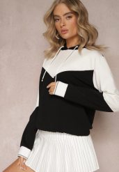 Czarna Bawełniana Bluza z Geometrycznym Kolorowym Przeszyciem i Kapturem Vifia. Czarne bluzy Renee, bez wzorów, z bawełny, casualowe, bez ramiączek, z kapturem. W wyprzedaży za 75.99 zł.